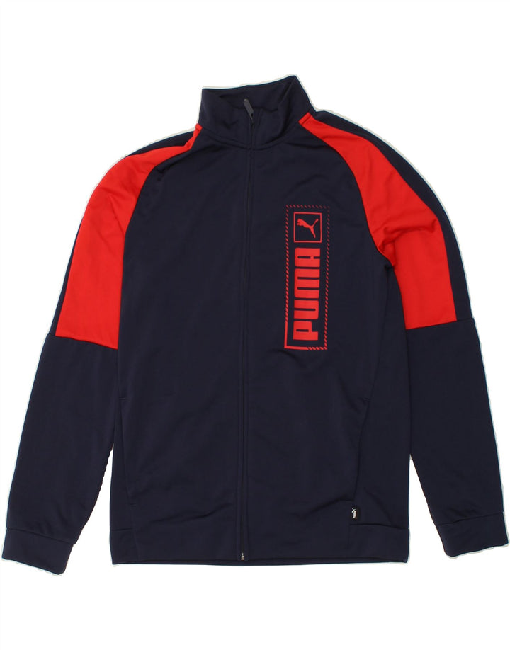 PUMA Boys Graphic Tracksuit Top Jacket 15-16 Years Navy Blue Colourblock Vintage Puma and Second-Hand Puma from Messina Hembry 