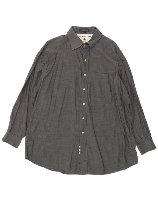 Camicia da uomo Tommy Hilfiger taglia 17 XL cotone gessato grigio