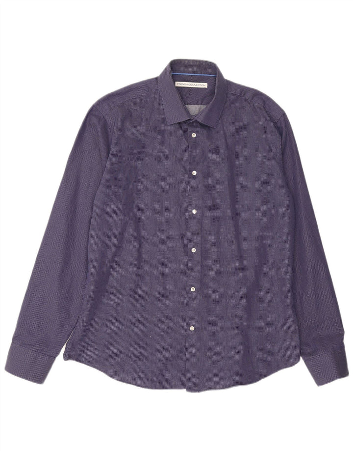Camicia da uomo French Connection taglia 17 XL cotone maculato blu navy