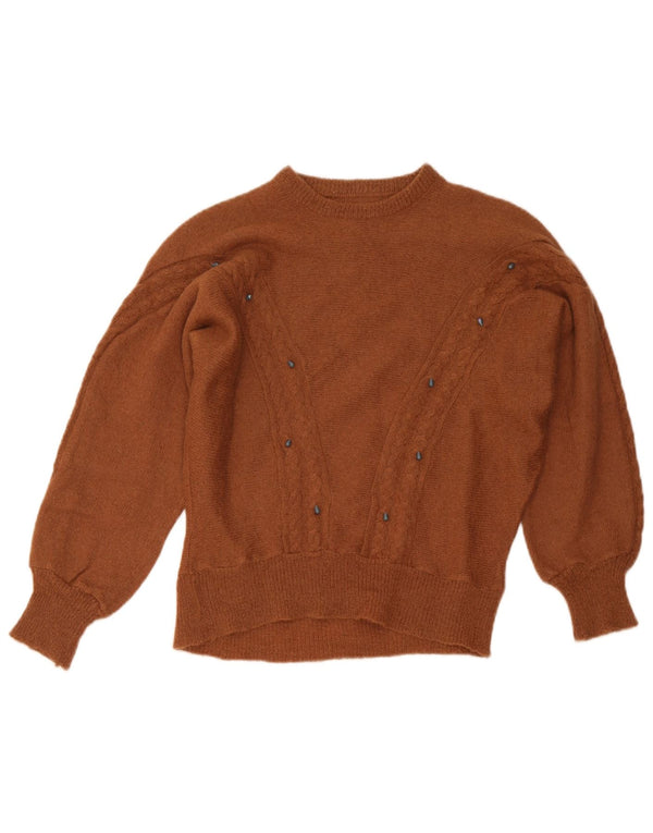 Maglione maglione vintage da donna con scollo a barca UK 14 grande marrone