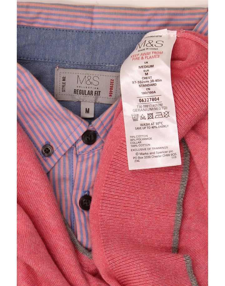 Maglione da uomo Marks & Spencer vestibilità regolare con scollo a V in cotone rosa medio