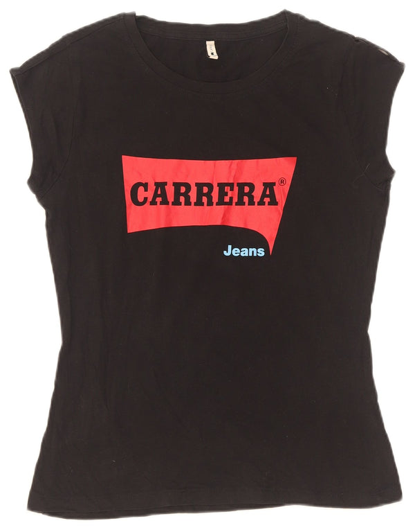 T-shirt grafica da donna Carrera Top UK 12 cotone medio nero