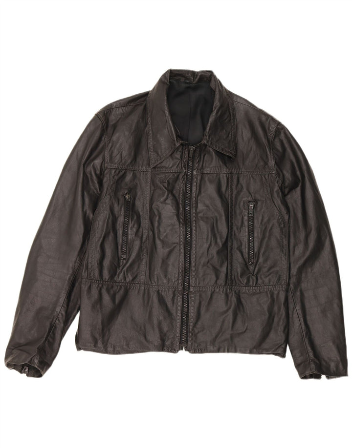 Giacca in pelle vintage da donna UK 18 XL in pelle nera