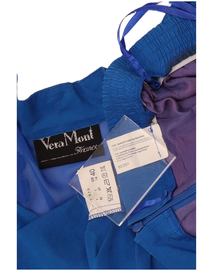 Vera Mont Donna Completo Gonna 2 Pezzi con 6 Bottoni UK 14 Medio W28 Seta Blu