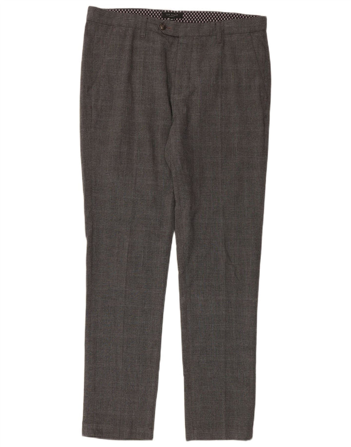 Pantaloni da abito slim da uomo TED BAKER W34 L32 Poliestere a quadri grigi