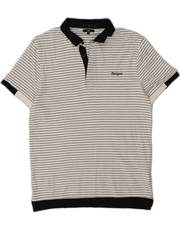 JULES Mens Slim Polo Shirt Large White Striped Cotton Vintage Jules and Second-Hand Jules from Messina Hembry 
