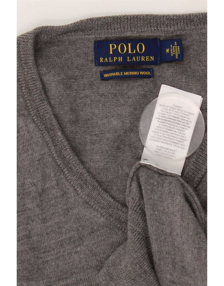 Polo Ralph Lauren Maglione da uomo con scollo a V in lana merino grigio medio