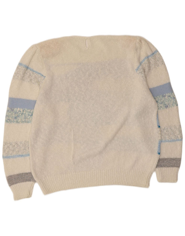 Maglione maglione girocollo da donna C&A UK 14 Cotone a righe grandi bianche