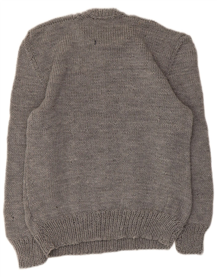 Maglione maglione girocollo da donna vintage UK 10 piccolo grigio
