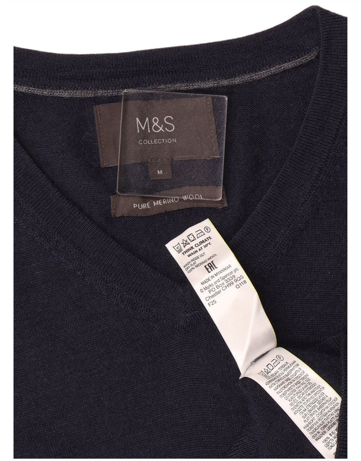 Maglione da uomo con scollo a V Marks & Spencer medio in lana merino blu navy
