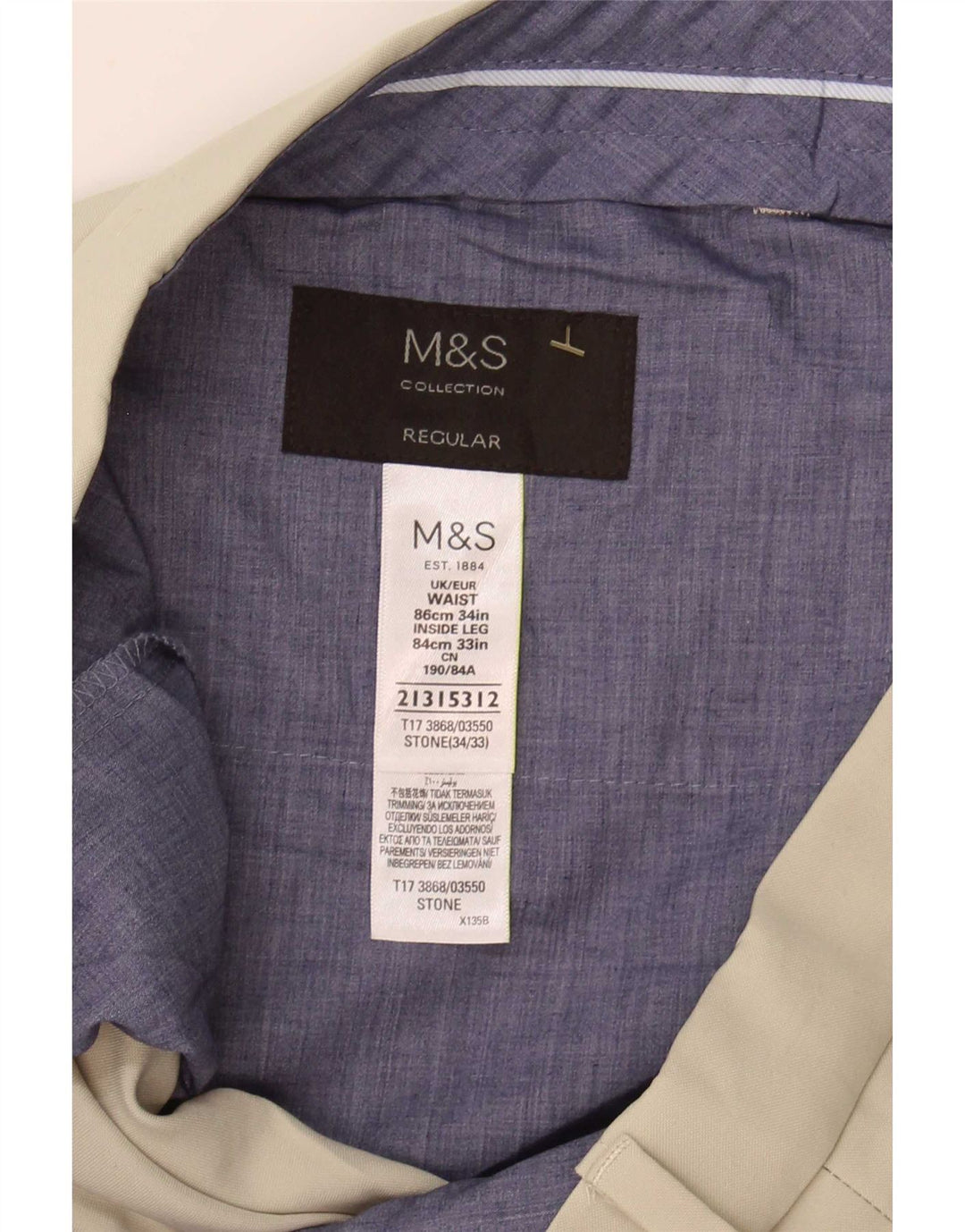 Pantaloni da abito regolari da uomo Marks & Spencer W34 L33 Poliestere beige