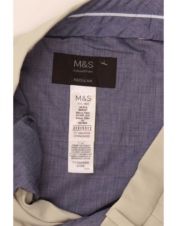 Pantaloni da abito regolari da uomo Marks & Spencer W34 L33 Poliestere beige