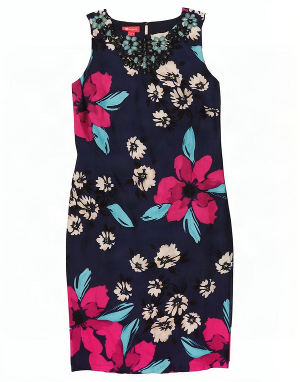 Abito tubino senza maniche da donna Monsoon UK 14 Grande viscosa floreale blu navy
