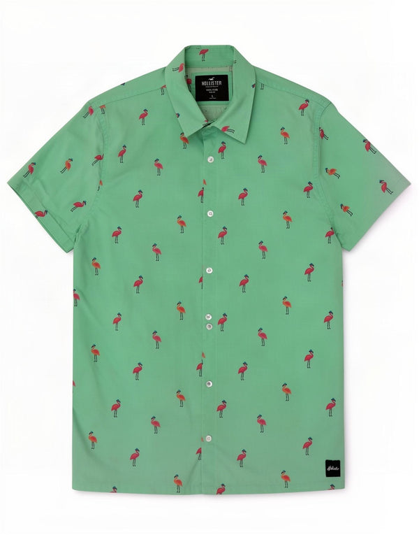 Camicia Hollister da uomo a maniche corte hawaiana elasticizzata grande in cotone verde
