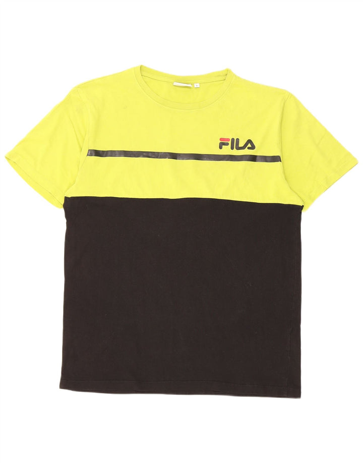 T-shirt Fila da uomo Top Large in cotone color block giallo