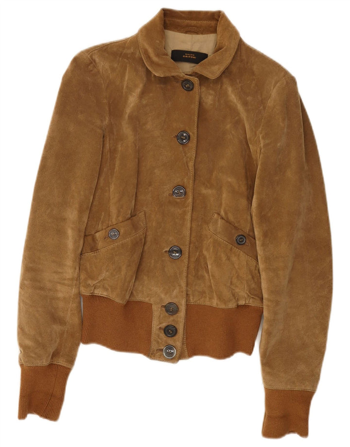 MAURO GRIFONI Giubbotto Bomber Donna in Pelle Scamosciata IT 42 Pelle Marrone Medio