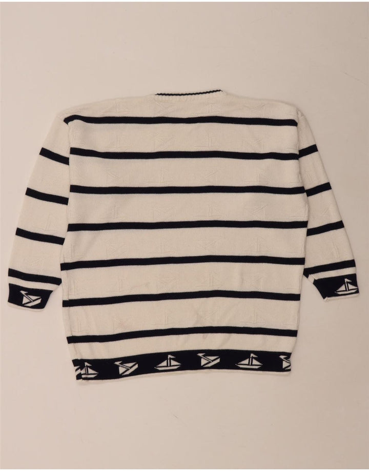 VINTAGE Maglione girocollo da uomo a righe grandi bianche