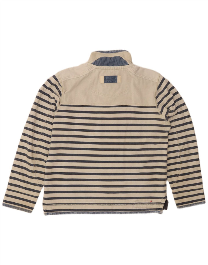 FAT FACE Felpa da uomo con zip sul collo, maglione, piccolo, in cotone a righe bianco sporco