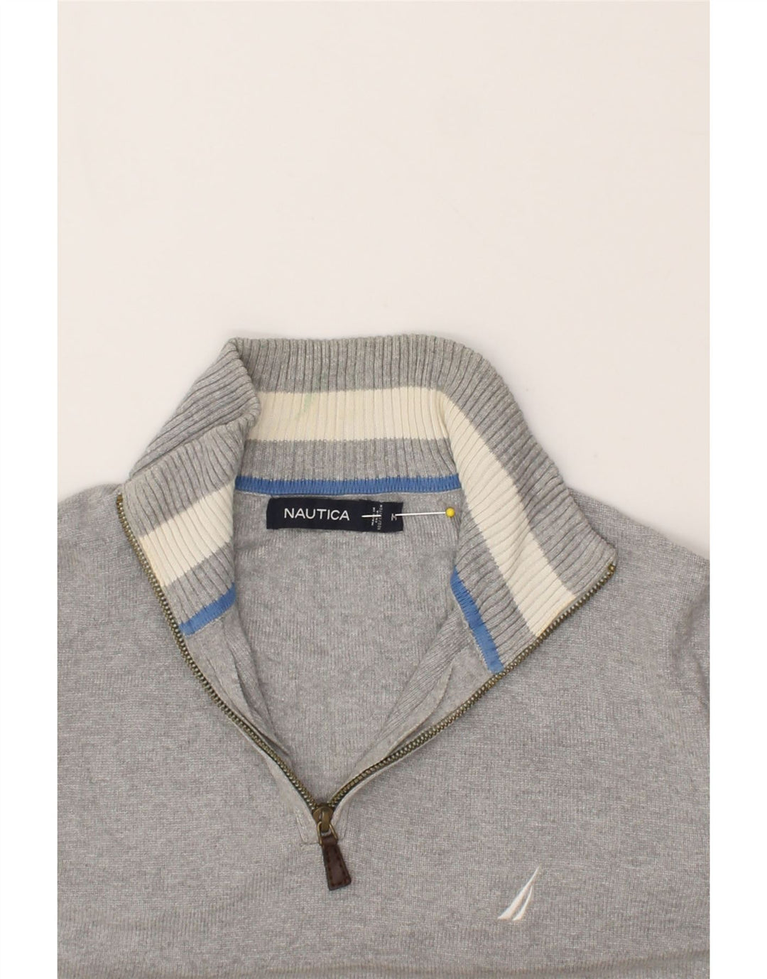 NAUTICA Mens Zip Neck Jumper Sweater Medium Grey Cotton Vintage Nautica and Second-Hand Nautica from Messina Hembry 