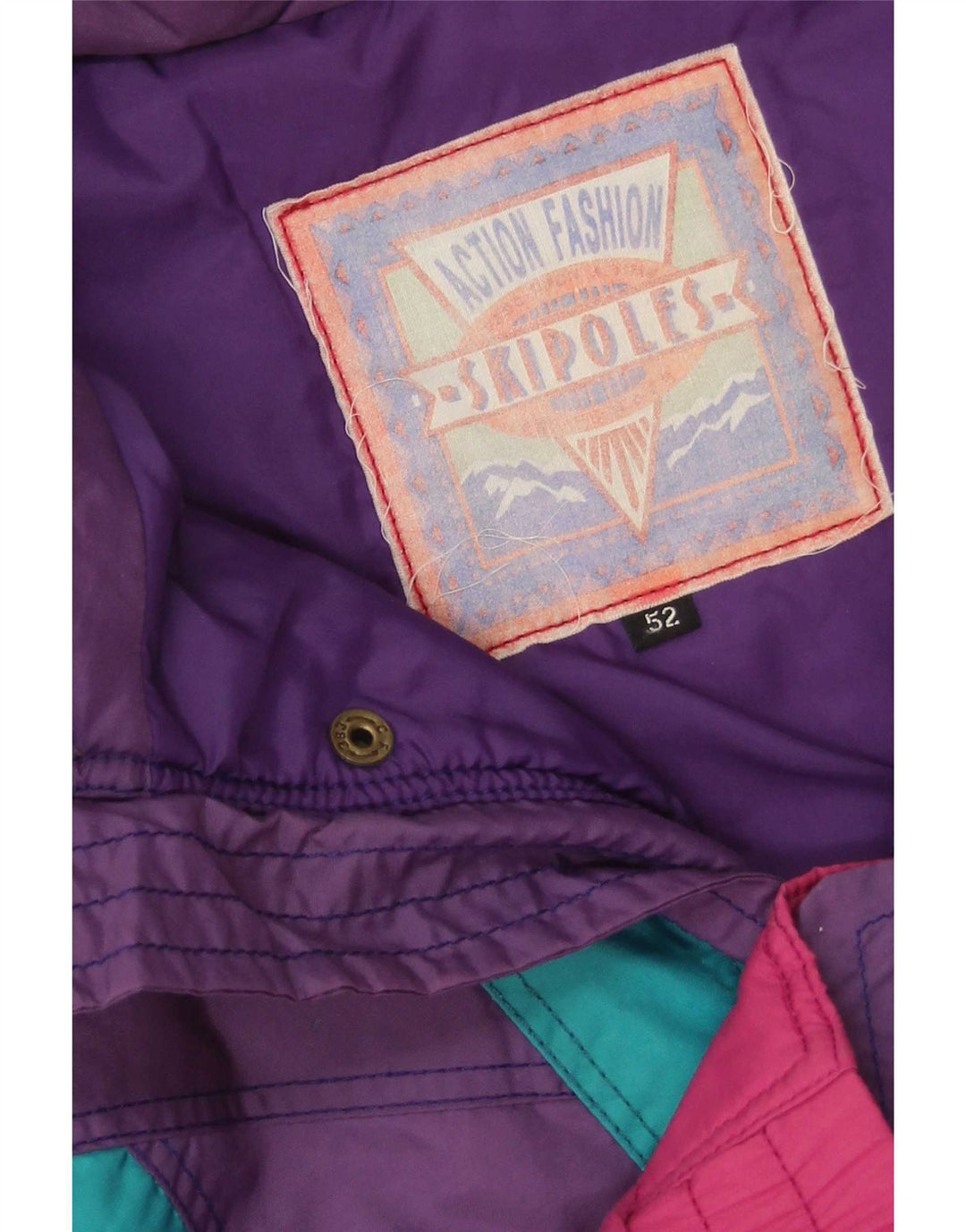 Giacca da sci vintage da uomo con cappuccio IT 52 XL Nylon color block multicolore