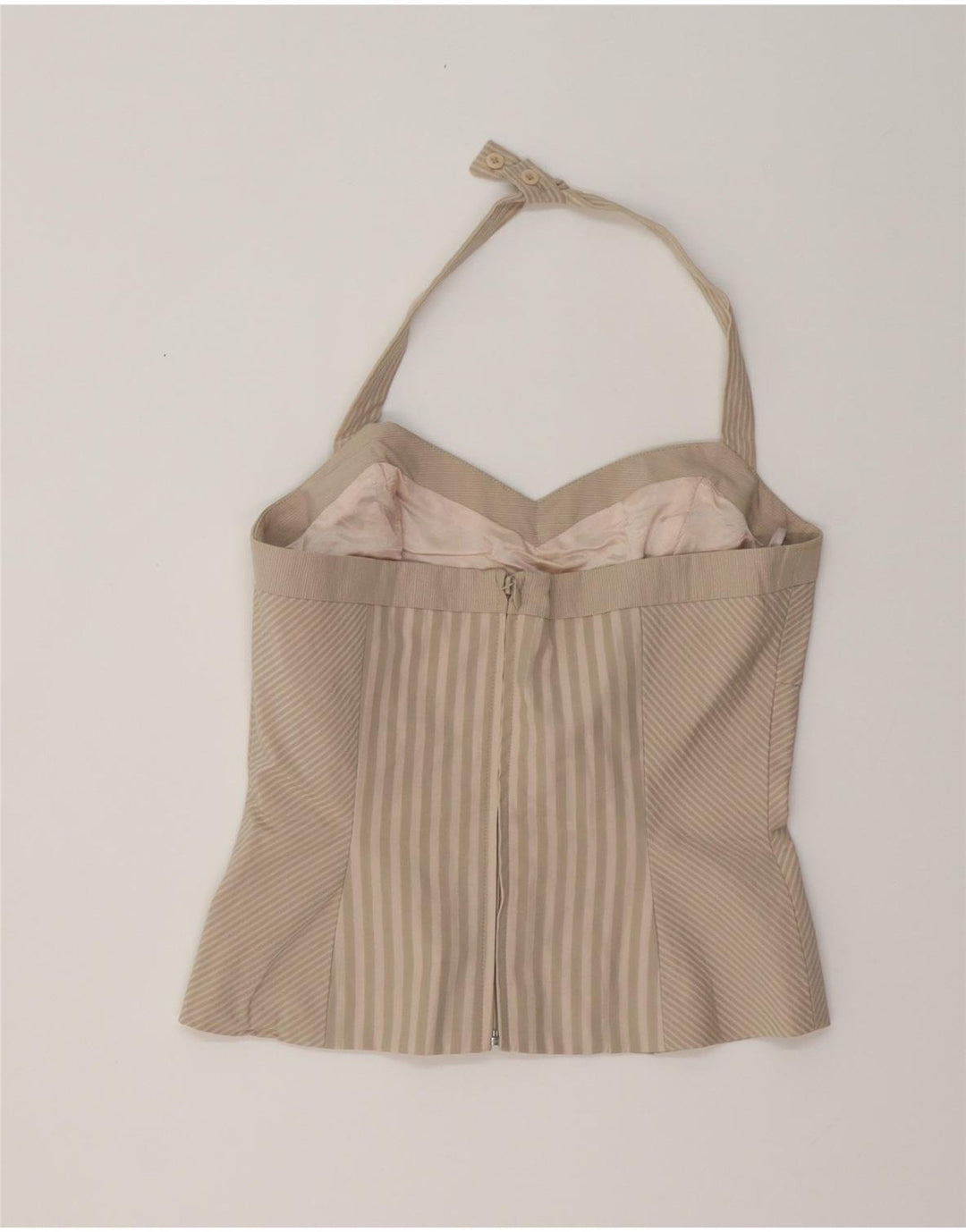 Top corto da donna Oasis UK 10 piccolo cotone a righe beige