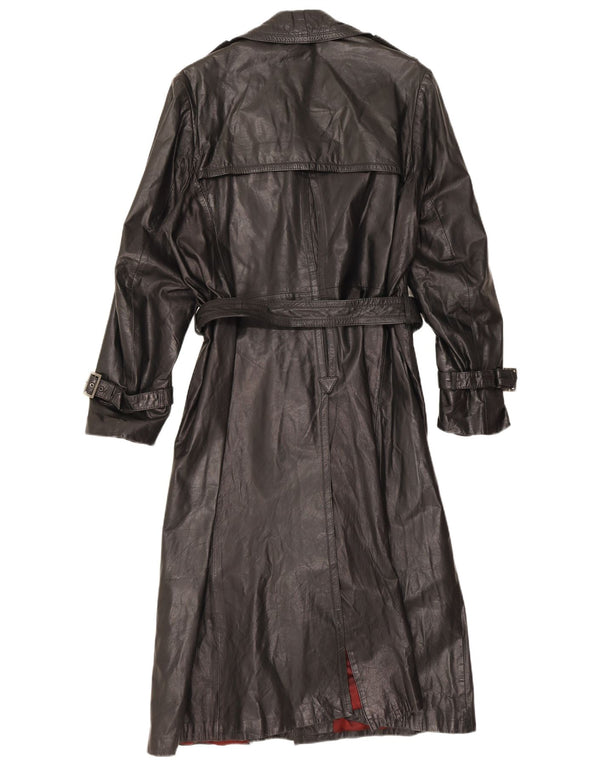 Cappotto vintage da donna in pelle doppio petto IT 48 XL Nero