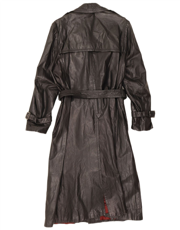 Cappotto vintage da donna in pelle doppio petto IT 48 XL Nero