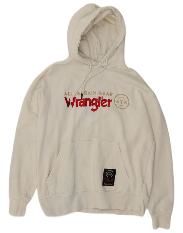 PULL & BEAR Mens Loose Fit Graphic Hoodie Jumper Small White Cotton