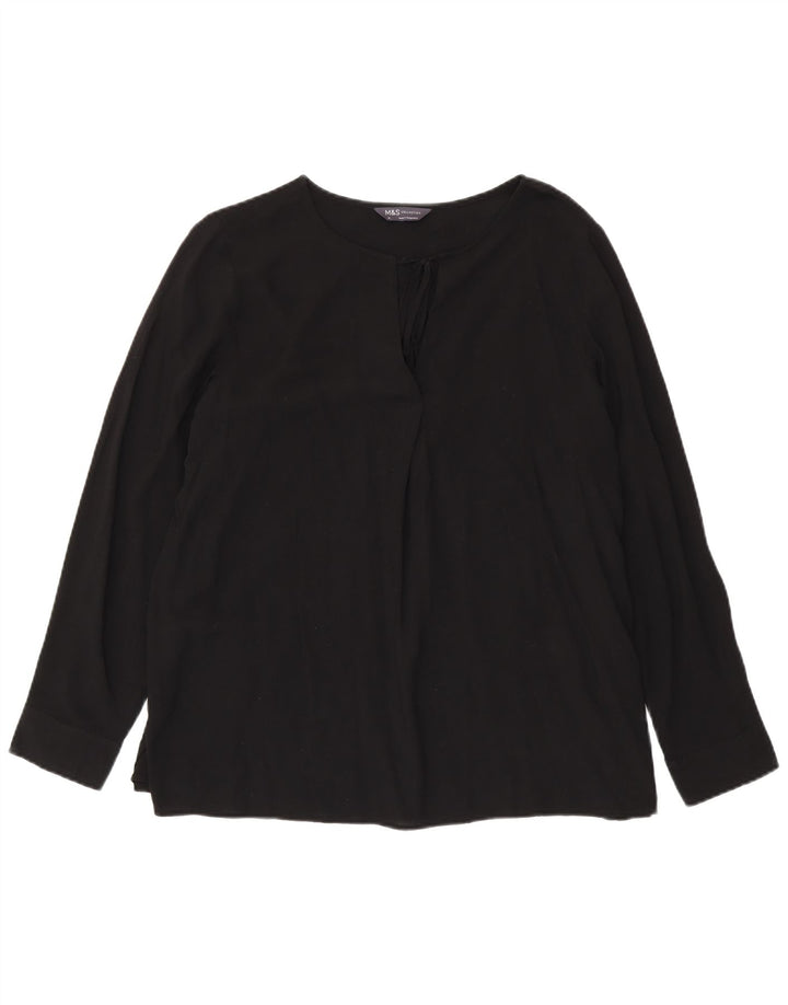 MARKS & SPENCER Camicetta a maniche lunghe da donna UK 16 Large Nero Viscosa
