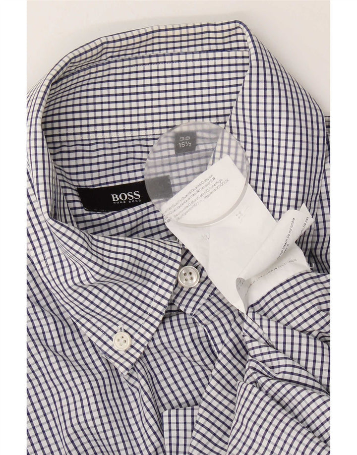 Camicia da uomo Hugo Boss taglia 39 15 1/2 cotone a quadretti blu medio