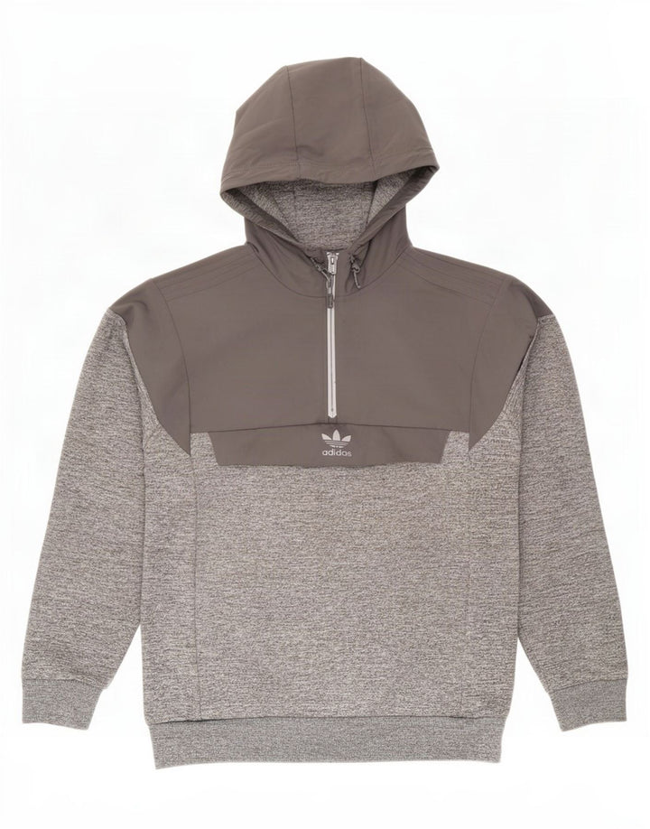 Felpa con cappuccio da uomo Adidas con zip e collo in poliestere color block grigio medio