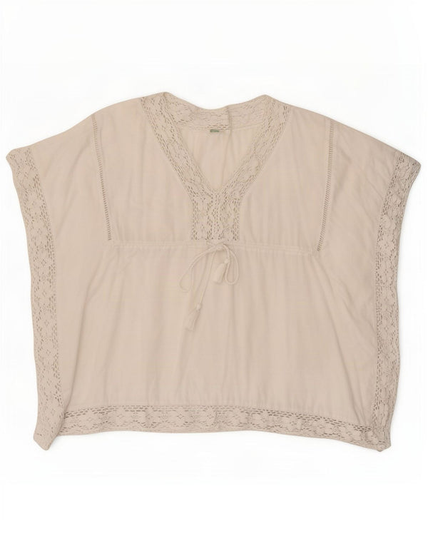 Benetton Womens Beach Blouse Top UK 14 Medium White Floral Cotton