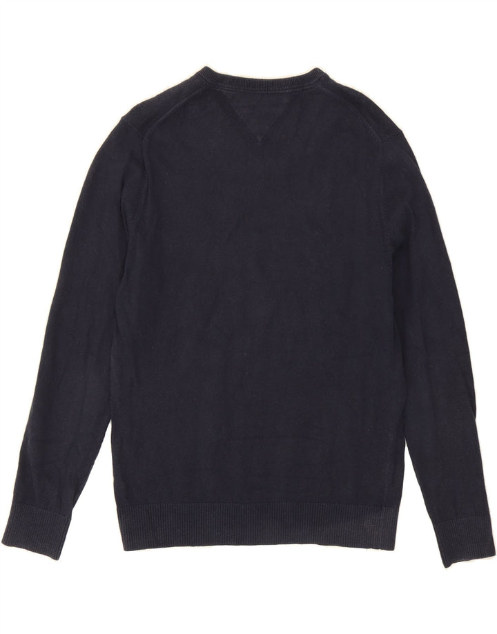 TOMMY HILFIGER Mens V-Neck Jumper Sweater Medium Navy Blue Cotton Vintage Tommy Hilfiger and Second-Hand Tommy Hilfiger from Messina Hembry 