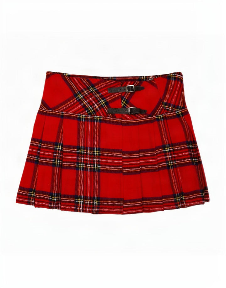 Gonna mini avvolgente da donna vintage EU 36 piccola W32 acrilico scozzese rosso