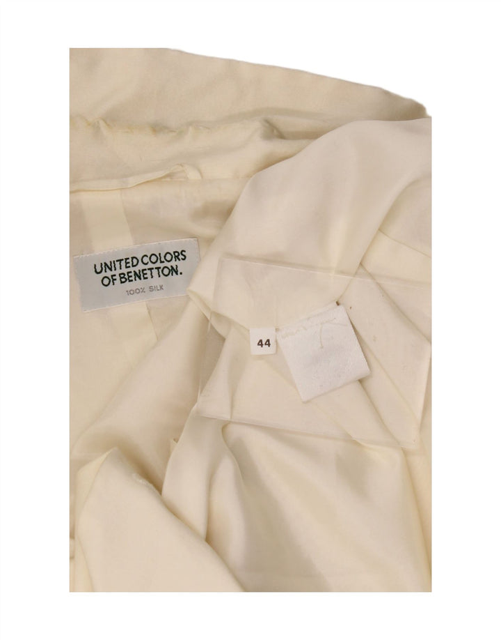BENETTON Womens 2 Button Blazer Jacket IT 44 Medium Off White Silk Vintage Benetton and Second-Hand Benetton from Messina Hembry 