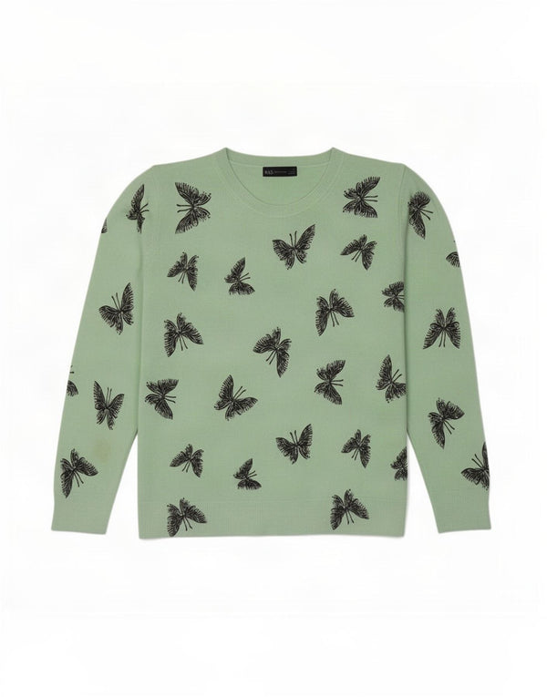 Maglione maglione girocollo da donna Marks & Spencer UK 22 3XL Farfalla verde