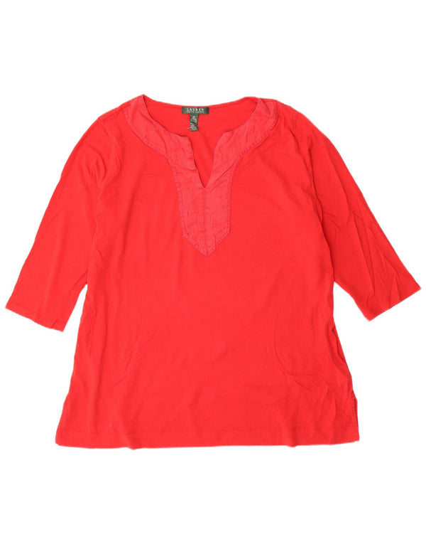 Top in camicetta con maniche a 3/4 da donna Ralph Lauren UK 20 2XL cotone rosso