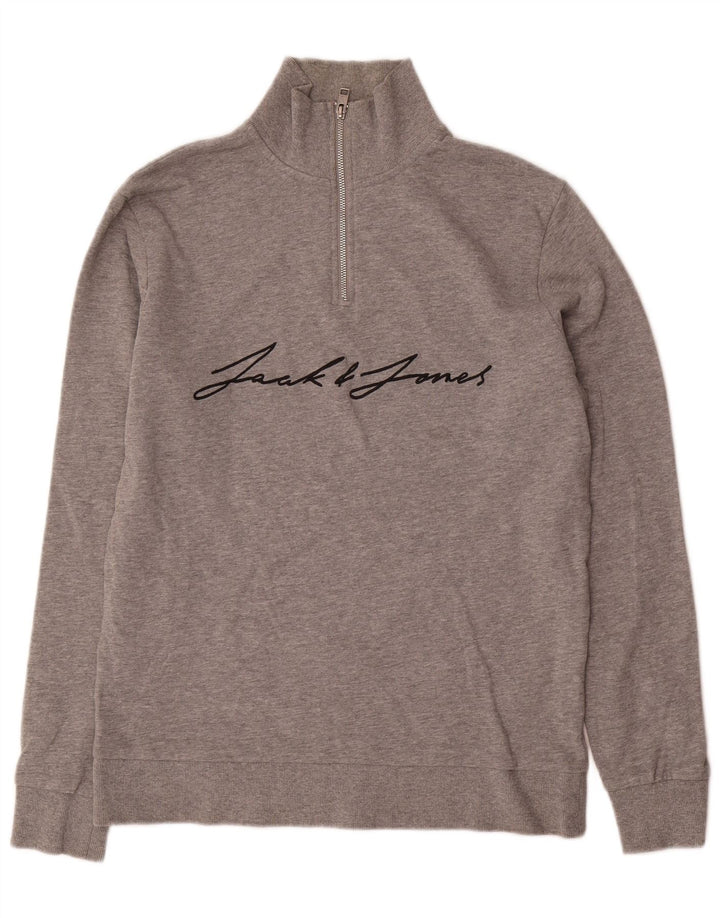 Jack & Jones Felpa con collo con zip grafica da uomo Maglione grande grigio screziato