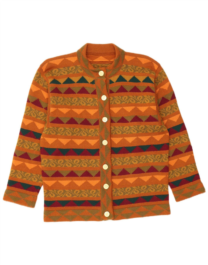 Set gonna 2 pezzi in maglia da donna VINTAGE UK 14 medio W28 marrone geometrico