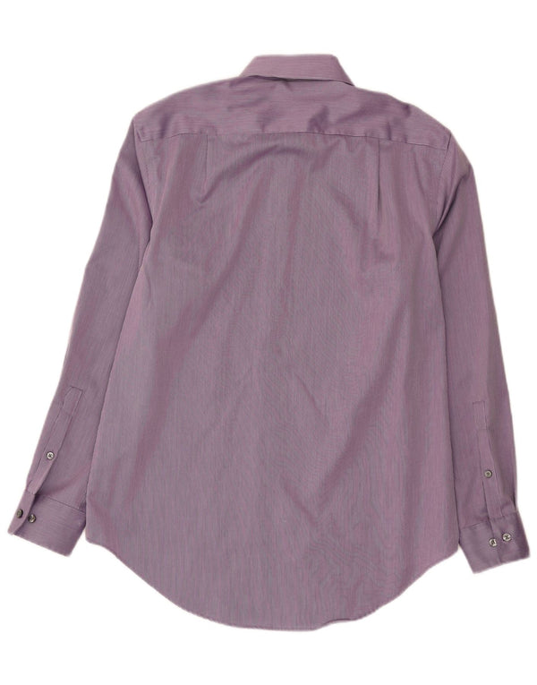 Camicia slim fit da uomo Calvin Klein taglia 15 1/2 cotone gessato medio viola