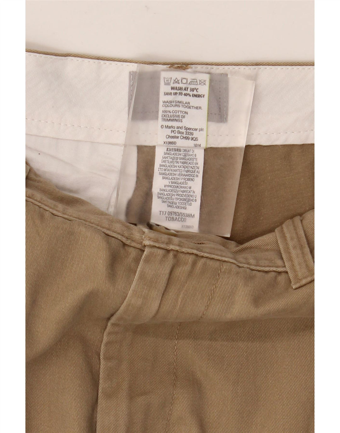 MARKS & SPENCER Pantaloncini chino da uomo W32 cotone marrone medio