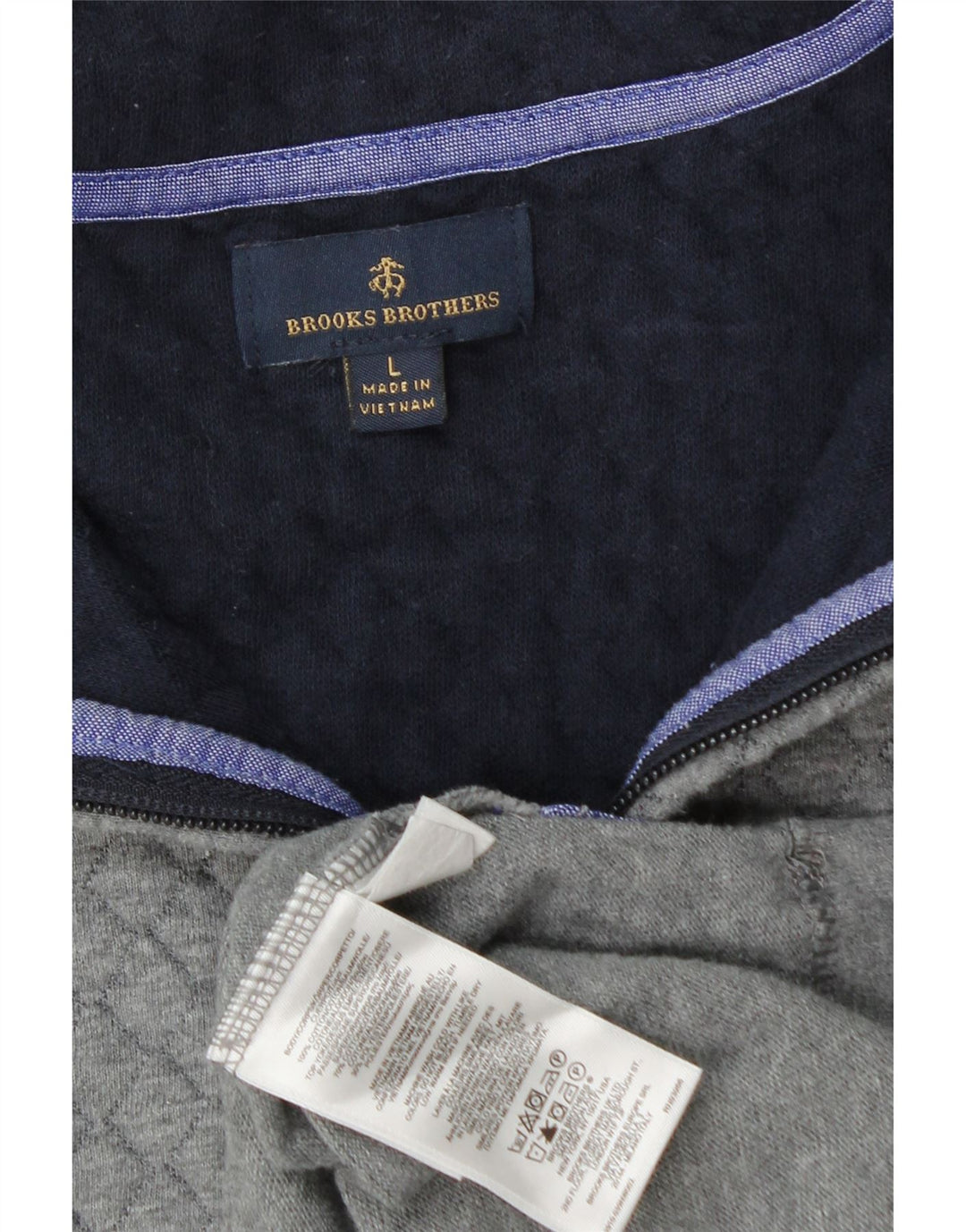 Brooks Brothers Top da uomo con zip e collo a maniche lunghe in cotone grigio grande