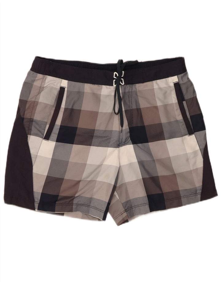 Pantaloncini da bagno da uomo Champion Large in poliestere a quadri grigi