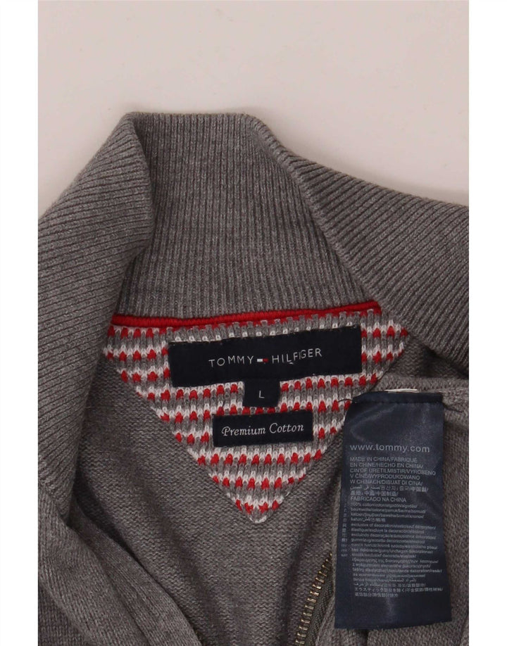 Maglione maglione con zip da uomo Tommy Hilfiger grande cotone grigio