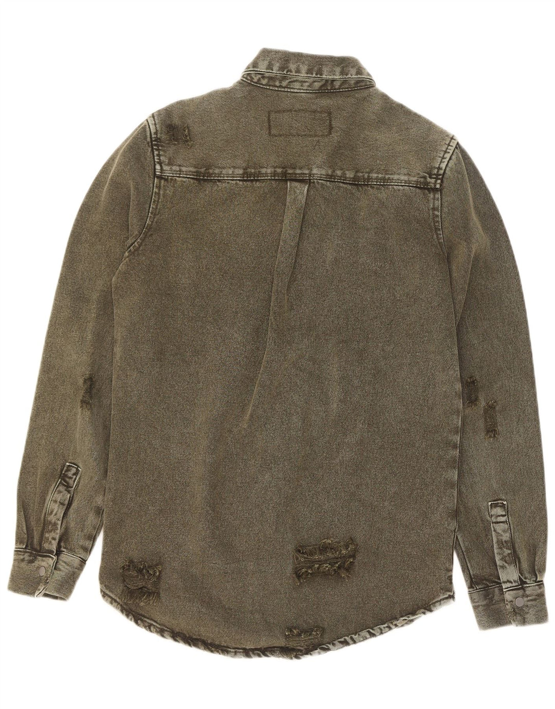 Camicia Zara da uomo in denim dalla vestibilità comoda e invecchiata, piccola, in cotone kaki