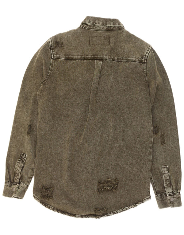 Camicia Zara da uomo in denim dalla vestibilità comoda e invecchiata, piccola, in cotone kaki