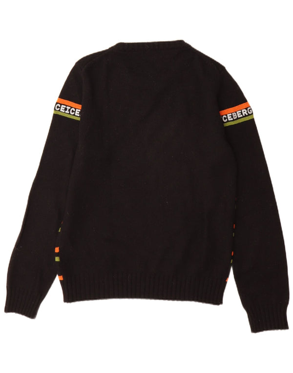 Iceberg Maglione girocollo con grafica da uomo, maglione piccolo in lana a righe nere