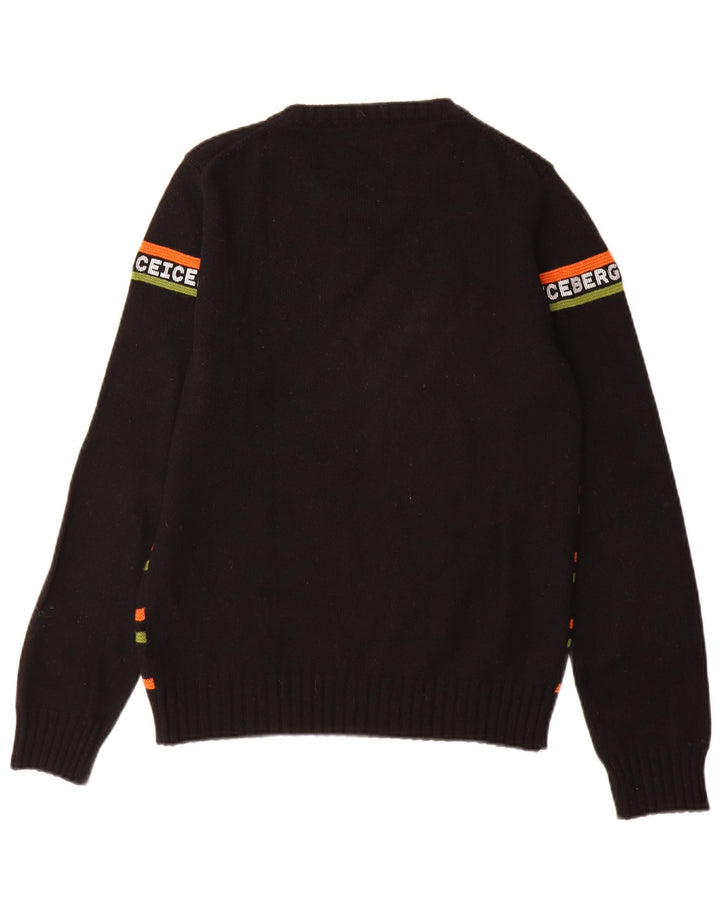 Iceberg Maglione girocollo con grafica da uomo, maglione piccolo in lana a righe nere