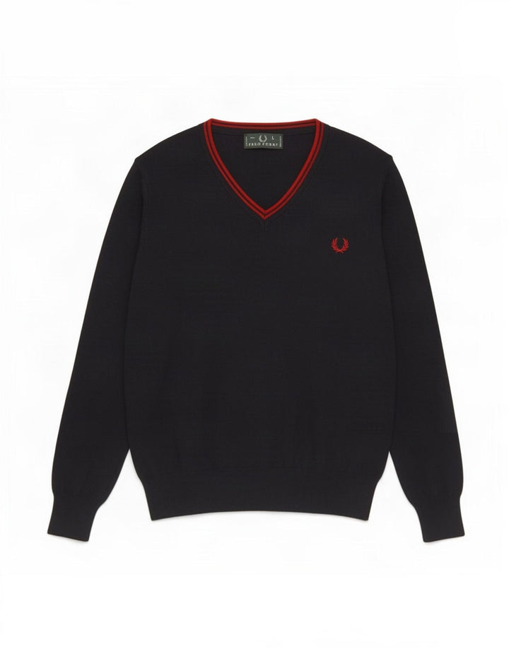 Maglione da uomo con scollo a V Fred Perry, grande, in lana blu navy