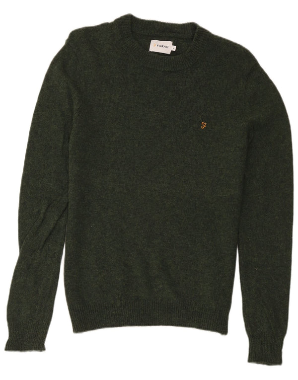 Maglione girocollo da uomo Farah in lana d'agnello verde medio
